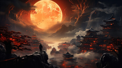 landscape with clouds and moon