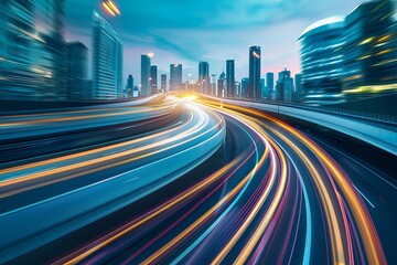 High-Tech Accelerated Motion Blur: Futuristic City Highway Background