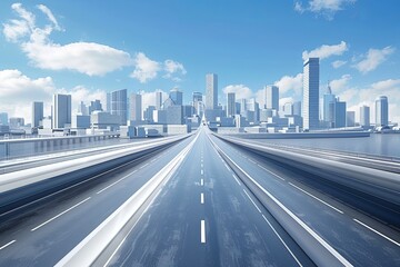 Fototapeta premium High-Tech Product Background: AI Futuristic City Highway 3D Speed Rendering