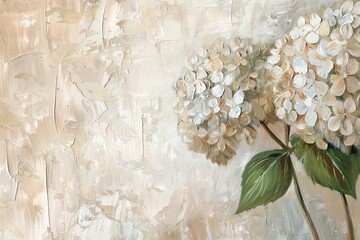 Hydrangea Flower Impasto: Muted Tones Vertical Oil Painting, Decorative Wall Art