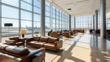 Executive Lounge with Runway View, Elegant Airport Setting