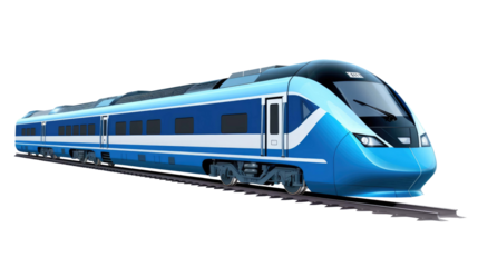 blue modern train isolated on a transparent background