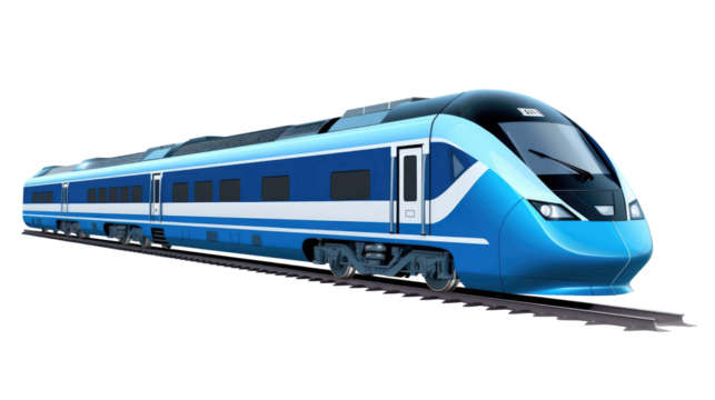 blue modern train isolated on a transparent background
