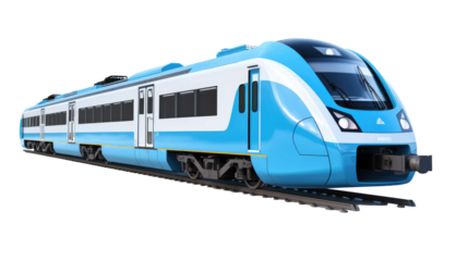 blue modern train isolated on a transparent background