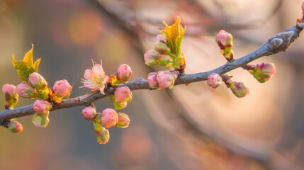A close-up of a sakura branch in bud, anticipation building for the breathtaking display of blossoms soon to come