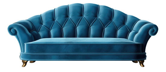 Blue sofa with modern and beautiful design isolated on a transparent background