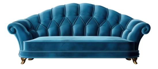 Blue sofa with modern and beautiful design isolated on a transparent background