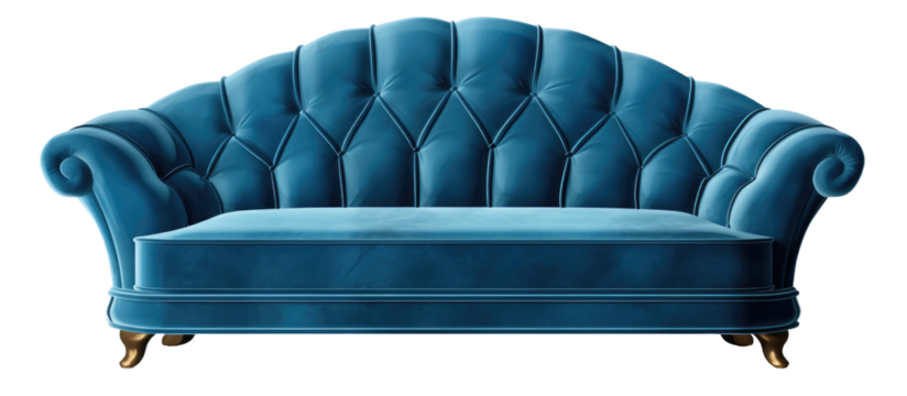 Blue sofa with modern and beautiful design isolated on a transparent background