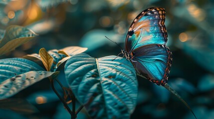 Stunning Blue Butterfly on Leaf, Symbol of Transformation