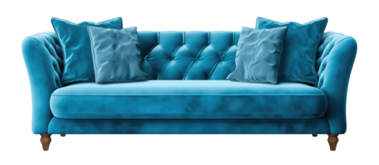 Blue sofa with modern and beautiful design isolated on a transparent background