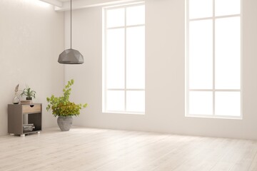 Fototapeta premium White empty room. Scandinavian interior design. 3D illustration