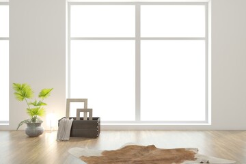 White living room with sofa. Scandinavian interior design. 3D illustration