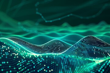 3D Digital Technology Speed Connect Abstract Communication - Line Dot Illustration Cyber Nano Blue Green Background