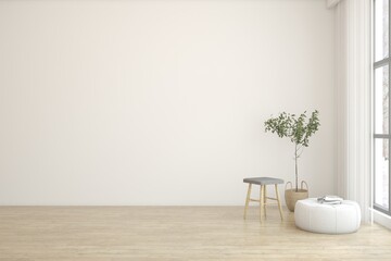 White empty room. Scandinavian interior design. 3D illustration