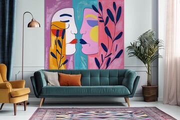 Abstract Oil Pastels & Floral Faces: Modern Poster with Acrylic Patterns