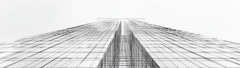 Fototapeta premium Architectural mesh wireframe of a skyscraper, with an emphasis on the facade and core