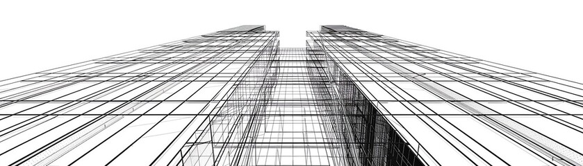 Fototapeta premium Architectural mesh wireframe of a skyscraper, with an emphasis on the facade and core