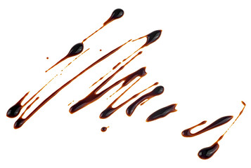 Sweet chocolate sauce isolated on a white background. Melted chocolate sauce.