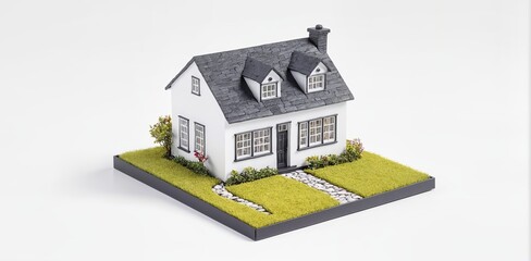 3D model of a house on a white background with a shadow