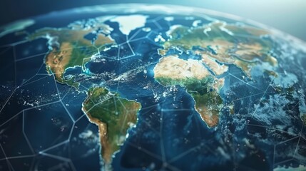 Fototapeta premium A detailed Earth view with intricate lines and dot patterns superimposed over the midground, the globe in the backdrop