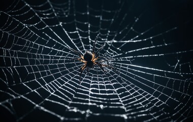 Spider in the web on a dark background close-up macro photography