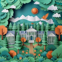 Obraz premium A beautiful paper cut illustration of a university campus