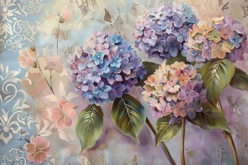 Printable Hydrangea Oil Painting Decor: Close-Up Vertical Impasto Art with Floral Patterns