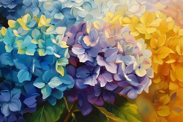 Vertical Hydrangea Art - Printable Spring Decor Oil Painting Close-Up Floral Bloom for Interior Decoration