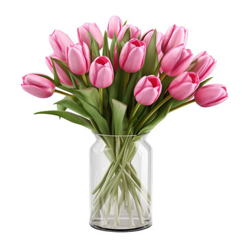 recommend clip art: bouquet of tulips. pink tulips in vase on transparent background