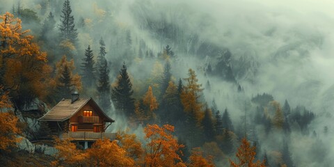 Cabin in the cloudy mountains****