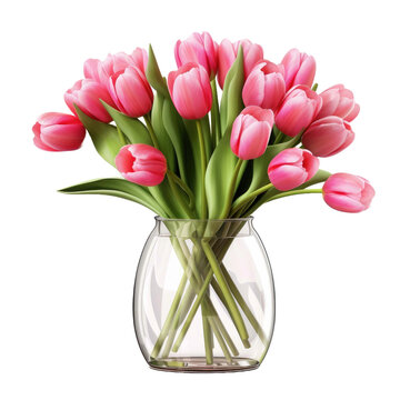 recommend clip art: bouquet of tulips. pink tulips in vase on transparent background