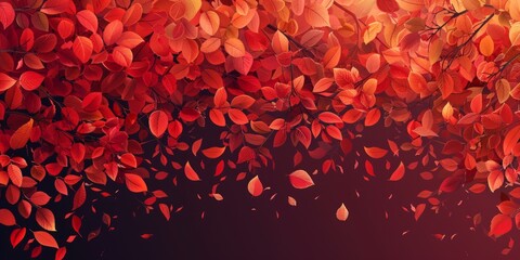 Deep Red Seasonal Wallpaper with Falling Autumn Leaves.