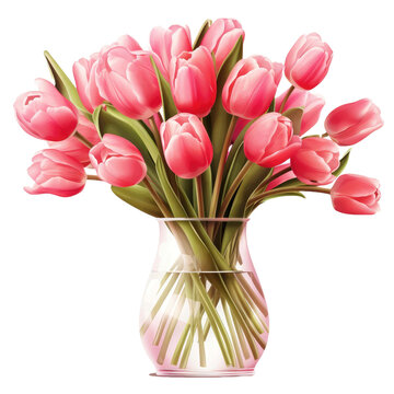 recommend clip art: bouquet of tulips. pink tulips in vase on transparent background
