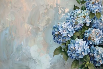 Vibrant Hydrangeas: Digital Oil Painting Artwork in Muted Tones