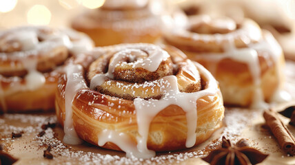 Cinnamon rolls with icing and spices
