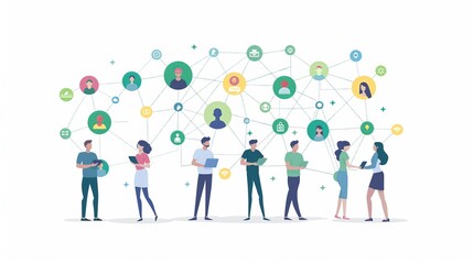 Illustration Depicting Diverse People Networking in a Digital Environment