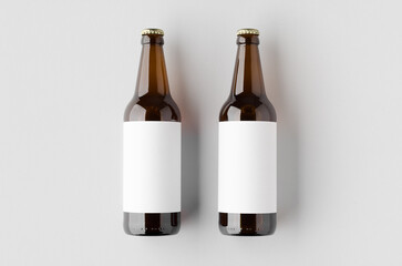 Amber beer bottle mockup with a blank label.