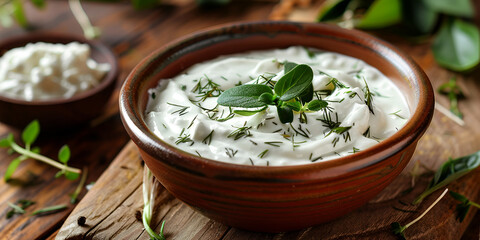Kefir Soup Dovga or Tarator National SourMilk Meal of Azerbaijani Cuisine with Yogurt Herbs
