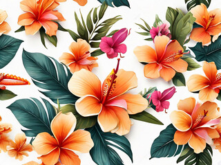 tropical flowers isolated on white background Generated by AI