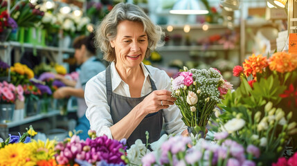 Senior woman florist in shop