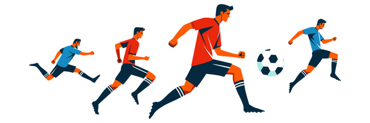 Soccer players kicking ball. Fitness concept. Flat vector illustration on white background