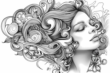 A beautiful woman with hair made of swirls and spirals. Ai generated 