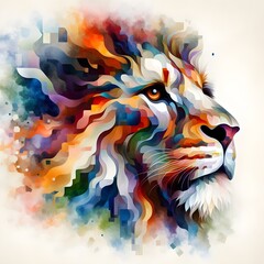 A mesmerizing watercolor painting of a lion in 3D rendering.
