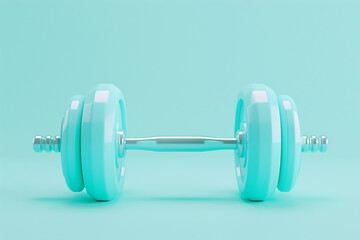 Obraz premium A 3D fitness dumbbell icon, on a pastel aqua background 