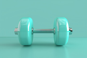 Obraz premium A 3D fitness dumbbell icon, on a pastel aqua background 
