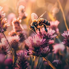 Eine Biene an einer schönen Blume