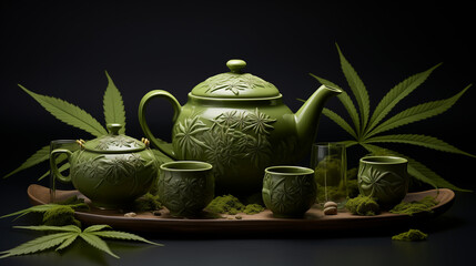 Beautiful cannabis tea set, hallucinogenic, relaxing ambience