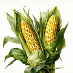 Watercolor Colorful Corn Illustration, Generative Ai