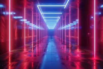 digital retrowave geometric background in neon red and blue 