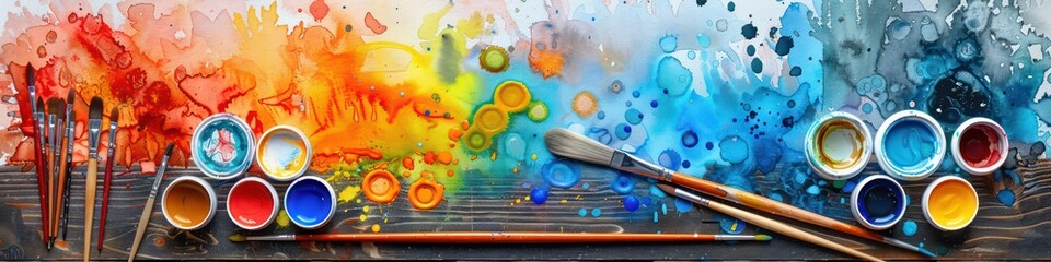 Obraz premium bright artistic watercolor banner with lot of splashes and the materials used